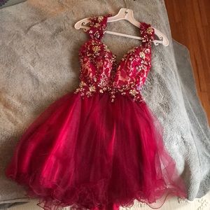 Maroon Sequined Prom Dress